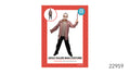 White face mask with dark holes and red markings; Muted mauve, long-sleeved jacket-style top; Red patterned product packaging; Packaging shows a one-size badge with an approximate height range of 165–185 cm;