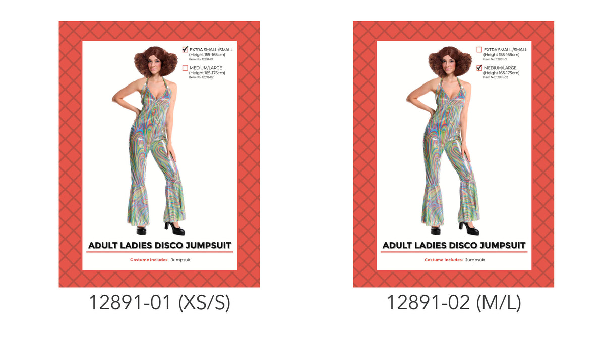 Multicolour swirling print; Halter-style neckline; Full-length flared legs; Red patterned packaging;