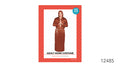 Brown hooded robe with long sleeves and a full-length hem; Light-coloured cord belt tied at the waist; Red patterned packaging with a one-size label;