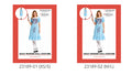 Light blue dress; Short puff sleeves with white trim; Blood-splatter print on the bodice and skirt; Ruffled hem;