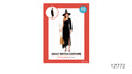 Black one-shoulder dress; Pointed black witch hat; Jagged dress hem; Red patterned packaging;