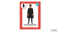 Black cape with a jagged hem; Orange pumpkin mask with black facial details; Black top hat shown with the mask; Red patterned product packaging;