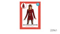Red and black horizontal stripes on the dress; Long sleeves with jagged cuffs; Jagged trim at the neckline and hem; Packaging states the costume includes a glove and dress;