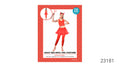 Red crop top and flared tutu shown with matching leggings; Red devil horn headband; Mini red pitchfork; Red patterned costume packaging;