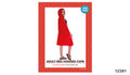 Bright red cape with an attached hood; Cape drapes to around the knees on the model; Packaging displays a one-size label;
