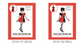 Red and black colour-blocked dress; Diamond-shaped accents on the dress; White collar and lace-look hem trim; Black curly jester-style headpiece;
