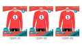Bright red long sleeve top; White circular chest design with a black number 1; Round neckline and straight hem;