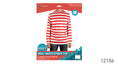 Red and white horizontal stripes; Long sleeves with a round neckline; Packaging marked adult size M;