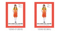 Orange flared dress with a yellow short-sleeved top; Knee-high white stockings shown; Packaging shows XS/S and M/L size options;