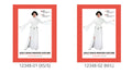 Long white dress with a high neckline; Wide flared sleeves; Silver-look belt with circular details; Long skirt with a side slit;