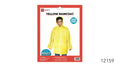 Bright yellow coat with a hood; Front button fastening; Long sleeves and below-hip length; Red and white retail packaging;