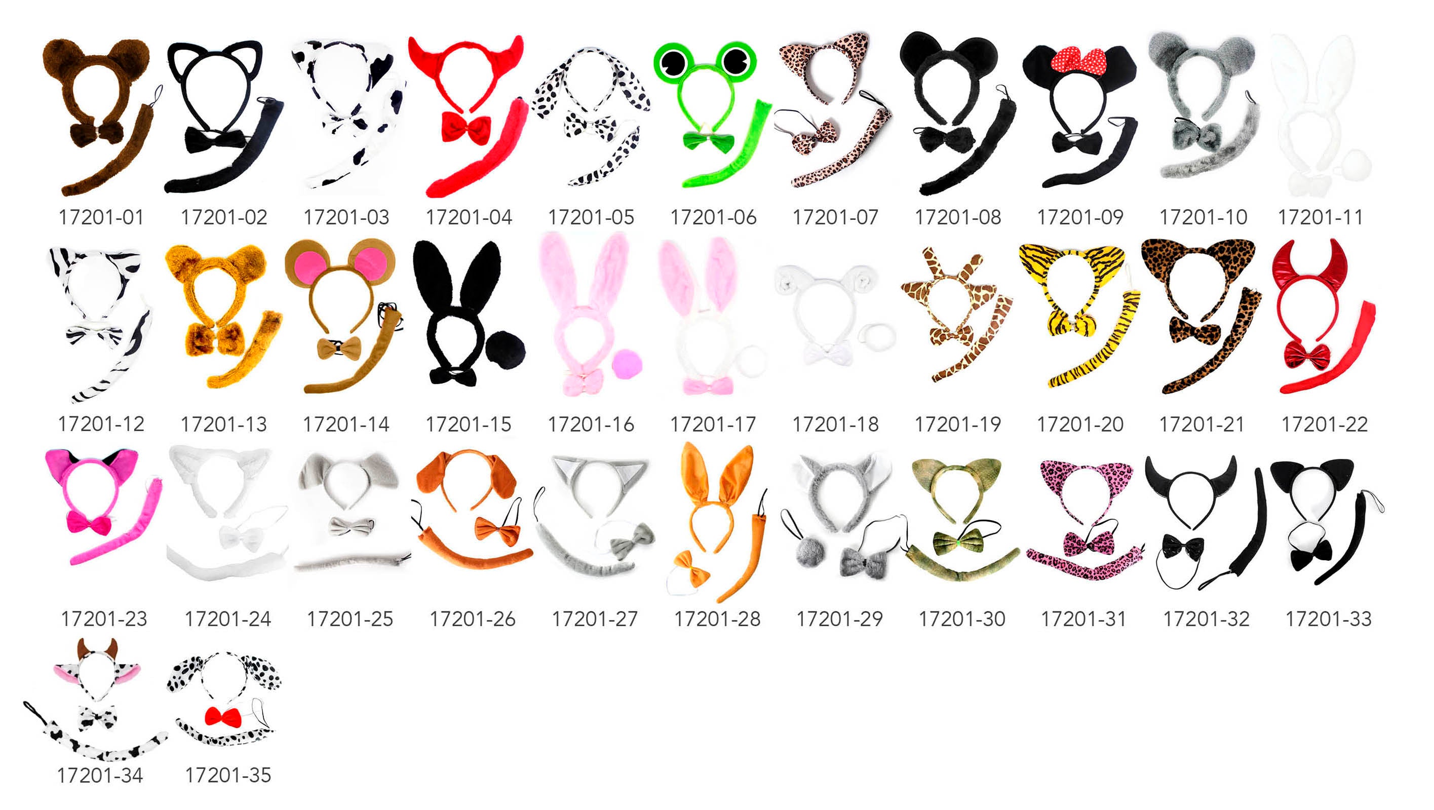Animal 3pcs Set (Bear Dark Brown); Animal 3pcs Set (Cat); Animal 3pcs Set (Frog); Animal 3pcs Set (Black Mouse); Animal 3pcs Set (Tiger); Animal 3pcs set (dalmation with red bow);
