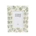 rectangular frame shape; blue and neutral inlay pattern; fits 4x6 inch photos; 18x23cm size;