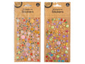 assorted colourful rhinestone shapes; includes stars, flowers, circles; various sizes of rhinestones; packaging with brown kraft card backing; sheet format with multiple stickers;