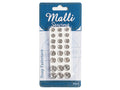 metal snap fasteners; assorted sizes; 24 pieces; blister pack packaging; blue and white card backing;