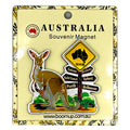 Kangaroo with joey in pouch; Yellow road sign shaped like Australia; Directional signpost with city names; PVC material with detailed colourful print;