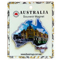 Australia outline shape; Melbourne cityscape image; PVC material; Mounted on branded backing card;