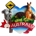 heart shape; colourful resin; kangaroo sign; koala figure; echidna and crocodile figures;