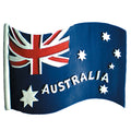 Resin material; Features Australian flag design with blue background; Includes white stars and red crosses; Wavy flag shape;