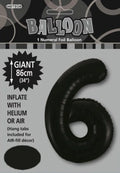 black colour; number 6 shape; foil material; giant 86cm size; packaged with header card;
