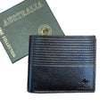 black colour; textured horizontal lines on top half; smooth textured bottom half; embossed kangaroo logo on bottom right; green packaging box with Australia text;