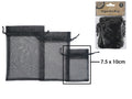 black colour organza material; 7.5 x 10 cm size; drawstring closure; pack of 6 bags;