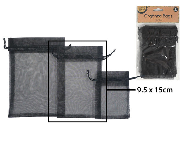 black colour; organza fabric; drawstring closure; rectangular shape; pack of 6 bags;