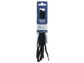 black colour; oval shape shoelaces; length 120cm indicated on packaging; packaged on blue and white card; one pair included;