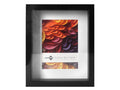 matte black rectangular frame; glass front panel; white inner mat; 20x25cm outer size; 13x18cm photo opening;