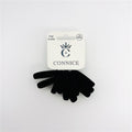 Black thick fabric-covered hair ties; Pack of 10 ties on branded card; Soft, woollen-style texture; Simple white hanging card packaging;