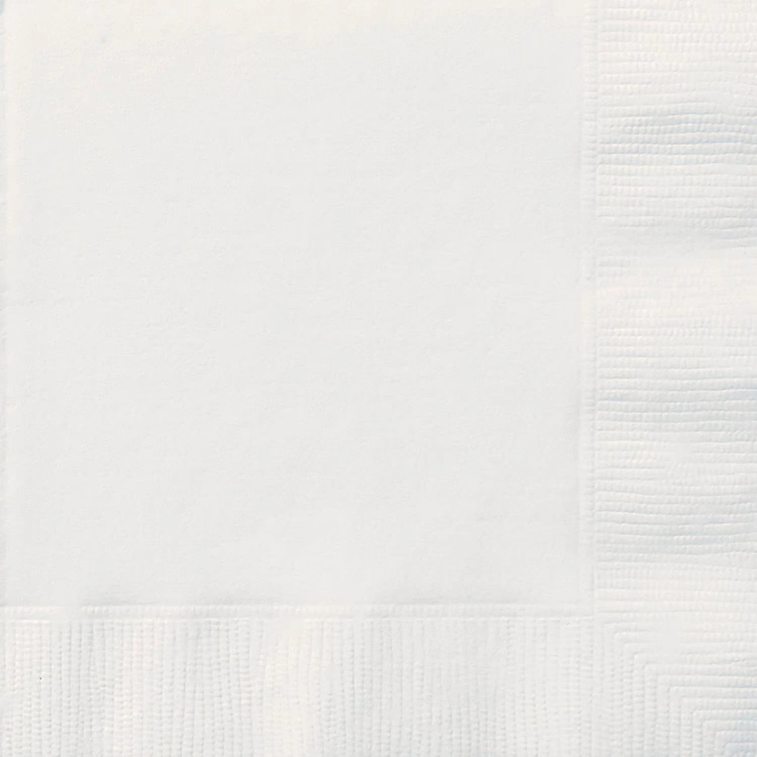 bright white colour; square shape; textured edges; paper material; flat folded napkin;