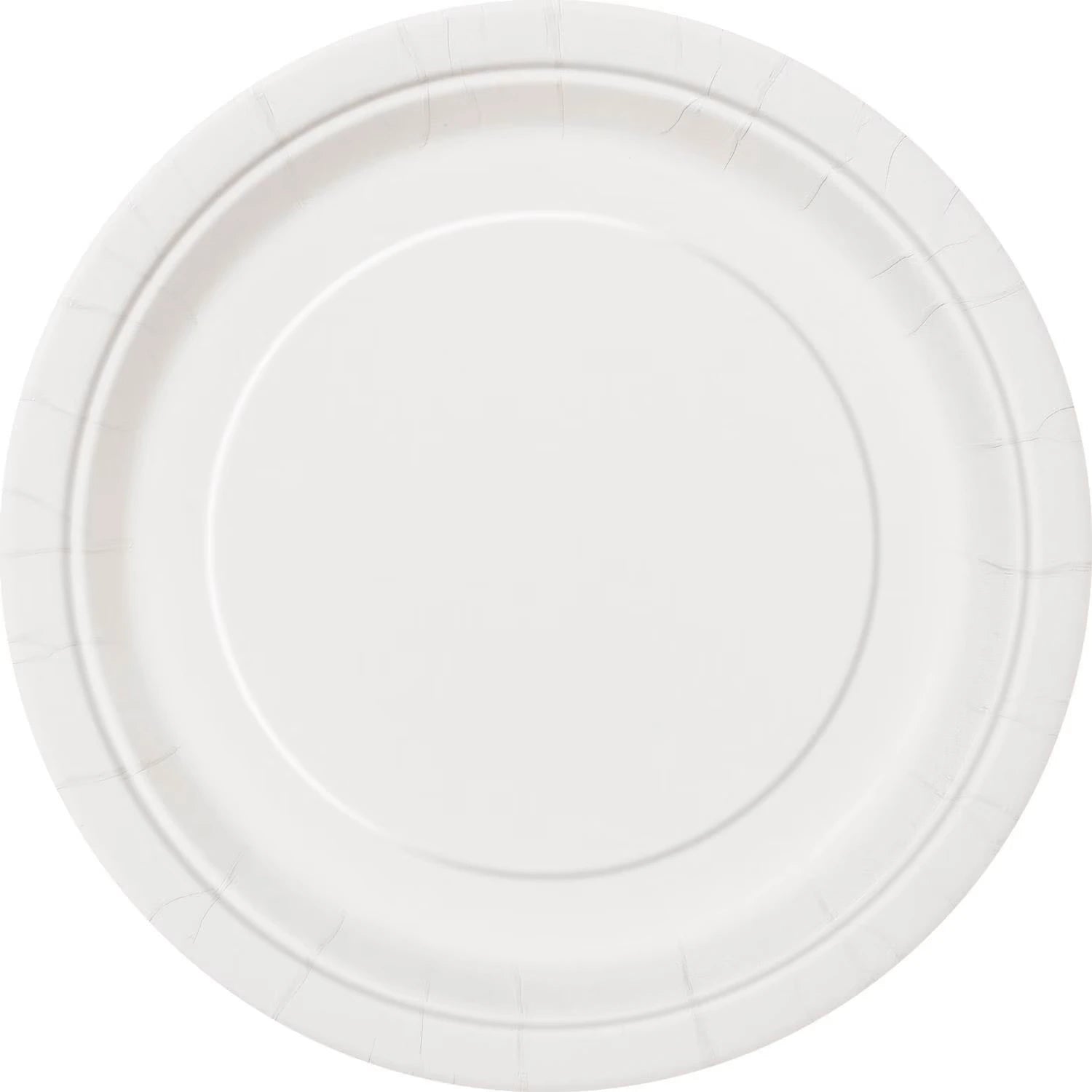 bright white colour; round shape; paper material; 7 inch diameter; plain design;