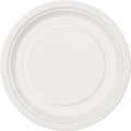Bright white colour; Round shape; Paper material; Plain design; Pack of 8 plates;