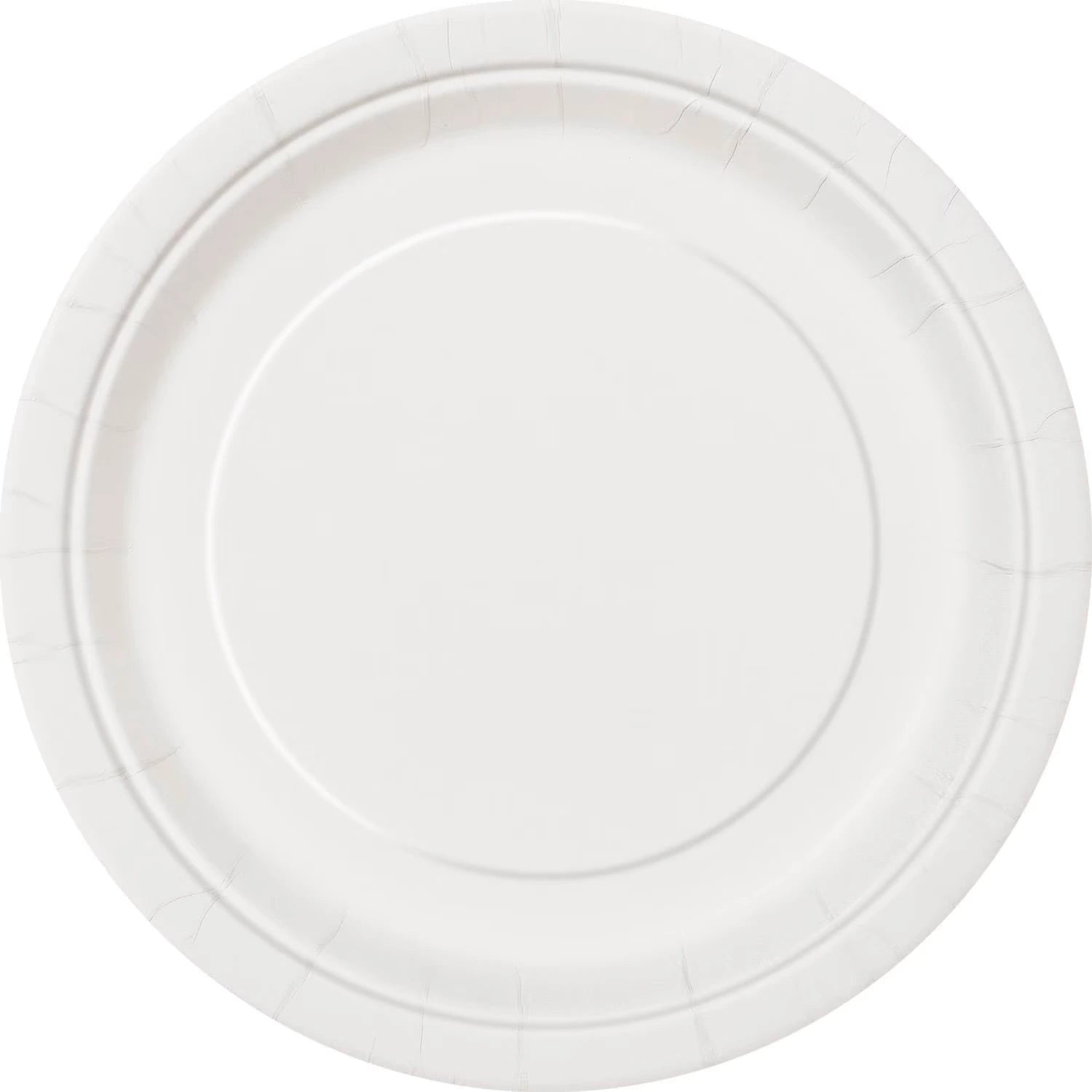 Bright white colour; Round shape; Paper material; Plain design; Pack of 8 plates;