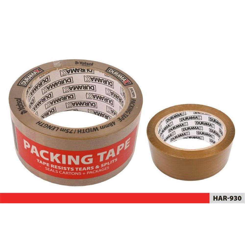 brown colour; roll shape; plastic tape material; label with black and red text;