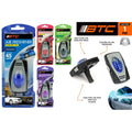 packaged in blister pack; plastic clip for air vent; four scent colour variants: blue, red, green, purple; 7ml oil visible inside plastic container;