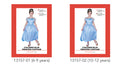 light blue colour; satin-like fabric; puffed short sleeves; tulle overlay on skirt; full-length dress;