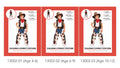 cow print chaps with fringe; brown cowboy hat; red neckerchief; black vest with sheriff stars; belt with large buckle;