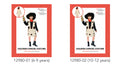 Beige costume with star appliques; Includes vest, skirt and neck scarf; Fringe detailing on vest and skirt; Available in size options 6-9 and 10-12 years; Brown accents and red scarf;