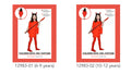 red dress with jagged hem; red devil horn headpiece; child wearing red tights; costume includes dress and headpiece;