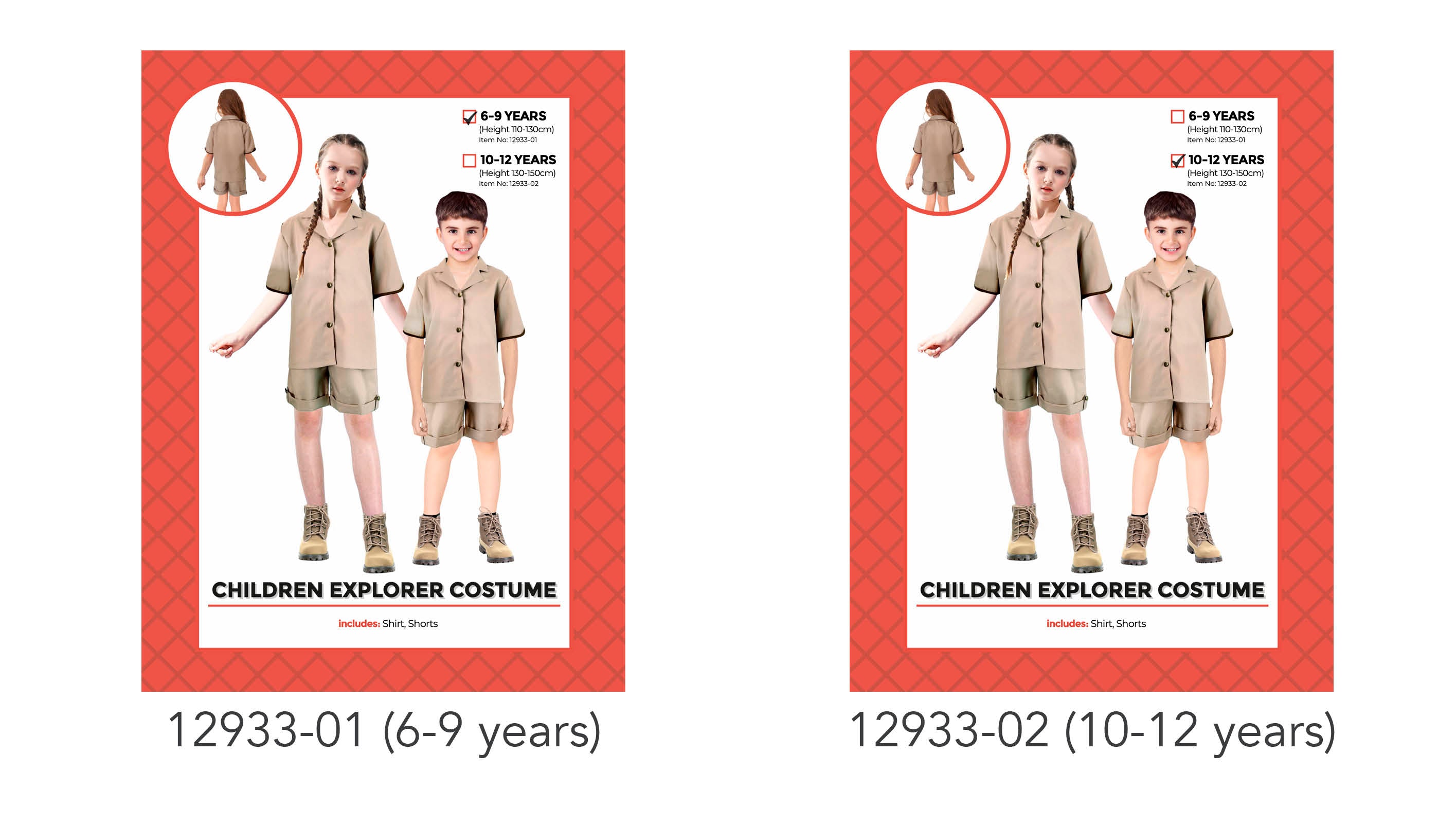 light brown shirt and shorts; button-up short sleeve shirt; rolled hems on shorts; unisex children’s costume outfit;