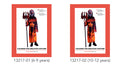 Black tunic with orange and red flame print; Skeleton bone design on front; Matching skull mask with fiery eyes; Long-sleeve tunic with jagged hem and sleeves; Available in 6-9 years and 10-12 years sizes;