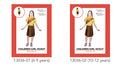 yellow top with scout sash print; brown skirt; short sleeves with puffed design; collared dress; single-piece costume dress;