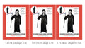 black long tunic with ragged edges; white skull mask; black belt around waist; black gloves; available in three sizes 4-6, 6-9, 10-12 years;