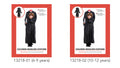 black long robe; rope-like neck detail; harness with extending shoulders; child head positioned mid-torso; child holding fake knife prop;