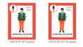 Green long sleeve top with attached brown vest; Orange pants with rope belt; Leaf decorations on sleeves; Costume designed for children;