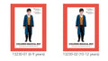 Blue long jacket with black trim; Mustard coloured vest attached under jacket; Black pants included; Styled for boys aged 6-9 and 10-12 years;