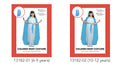 costume in light blue and white; includes headpiece, waist tie, robe; available in sizes 6-9 and 10-12 years; robe has a flowing design;