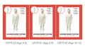 white mummy costume with bandage strips; includes top, pants and headpiece; available in sizes for ages 4-6, 6-9, 10-12; photo shows child wearing white sneakers;