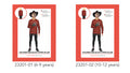 Red and black horizontal striped long sleeve top; Black leggings or pants; Mask with menacing face design; Black glove with metal-like claws; Two sizes shown: 6-9 years, 10-12 years;